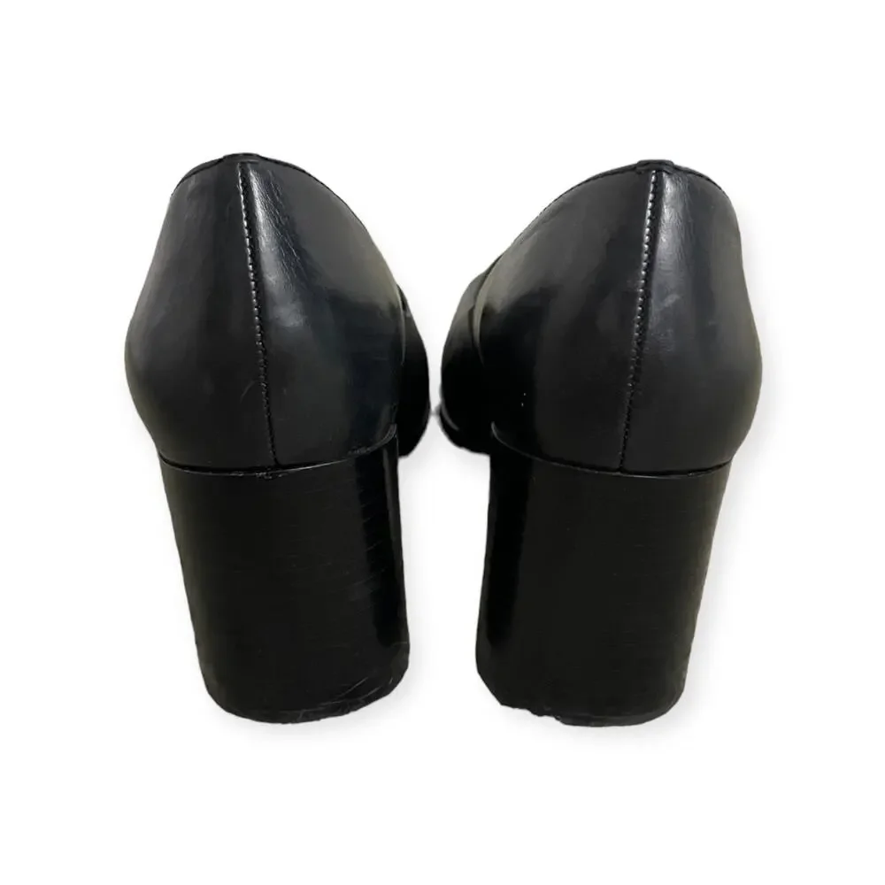 Franco Sarto Black Leather Block Heel Loafer